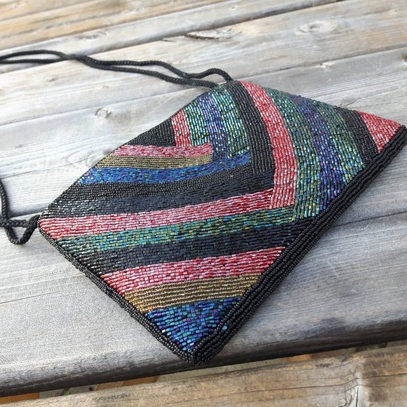 Du-Val Handbags - Stunning Hand Beaded Shoulder Purse Chevron Zip Up